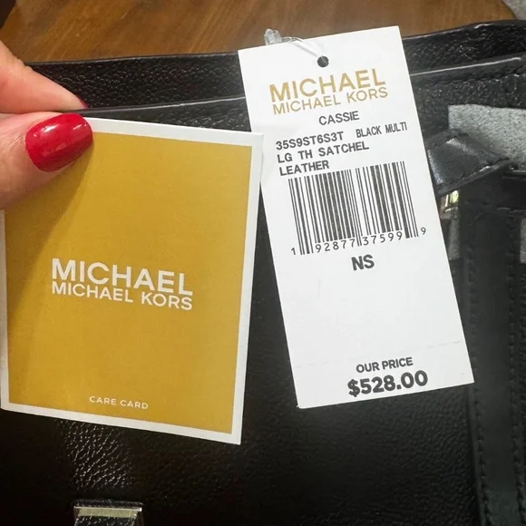 Michael Kors Cassie Floral Applique Black Leather Large Satchel Crossbody Bag - Picture 7 of 10